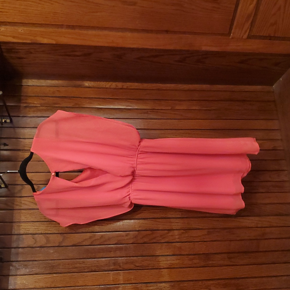 BUTTONS SIZE LARGE Vintage Elegant Coral Dress - Picture 4 of 8